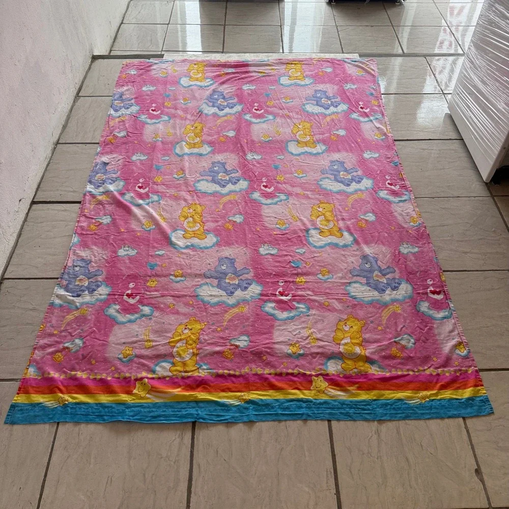 3pc Vintage Care Bears Twin Sheets 2 Flat 1 Fitted Pink Franco Rainbow